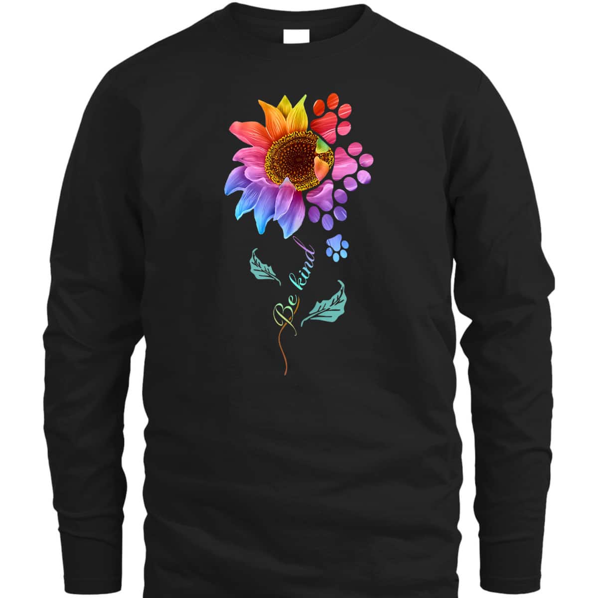 Vintage Be Kind Sunflower With Dog Paws Funny Animal Lover T-Shirt