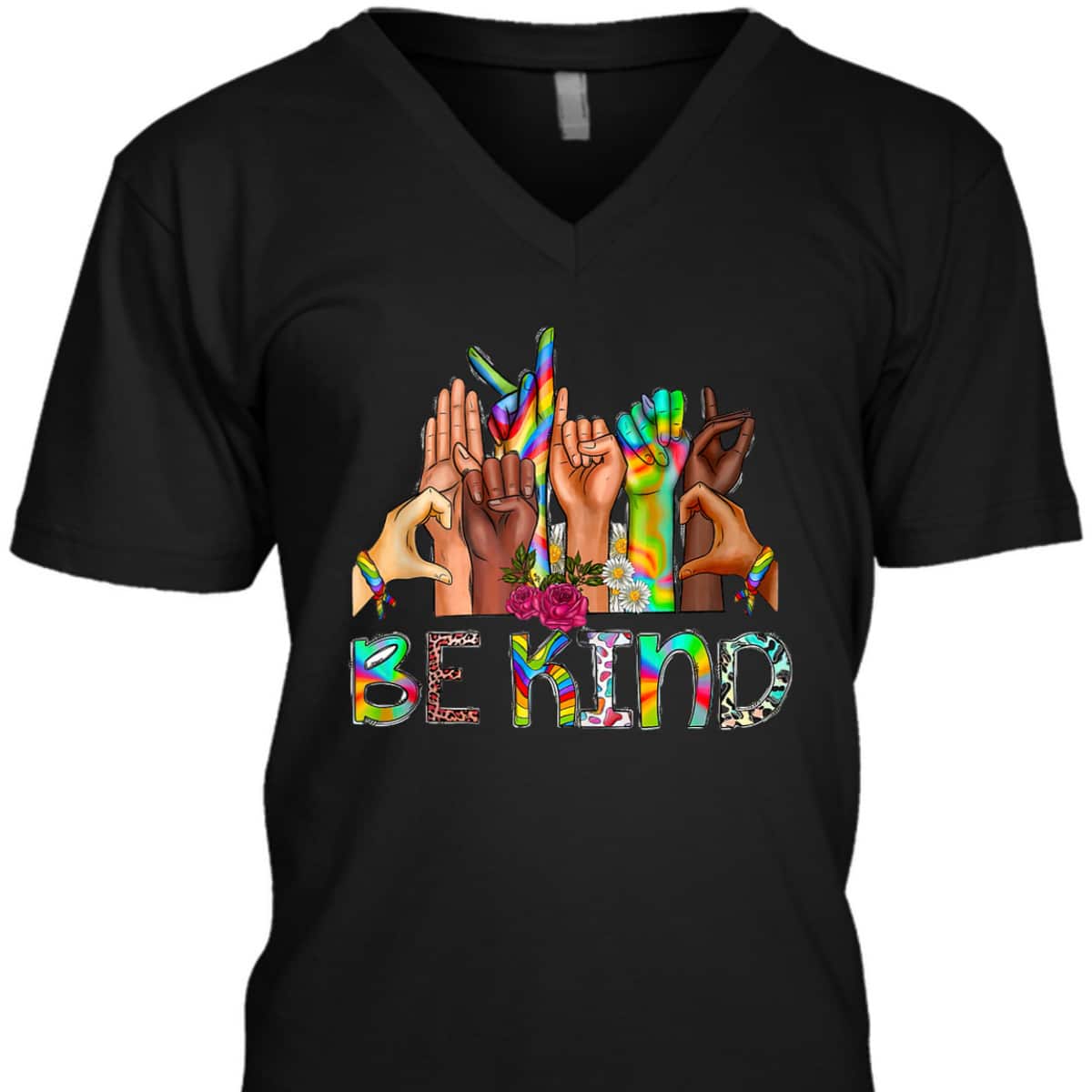 Be Kind Sign Language LGBT Anti-Racism Kindness Raise Hand T-Shirt