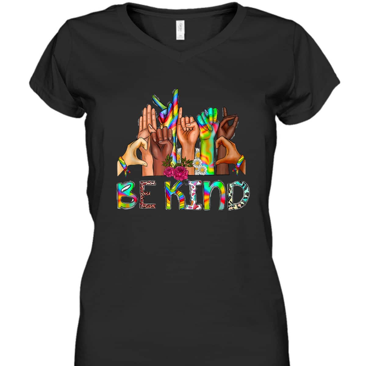 Be Kind Sign Language LGBT Anti-Racism Kindness Raise Hand T-Shirt