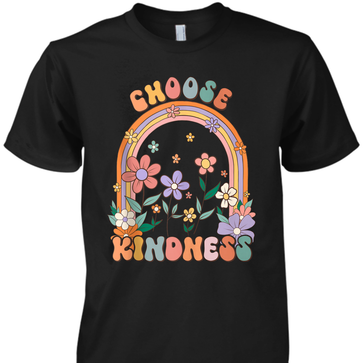 Choose Kindness Teacher Rainbow Wildflowers Retro Groovy 70s T-Shirt