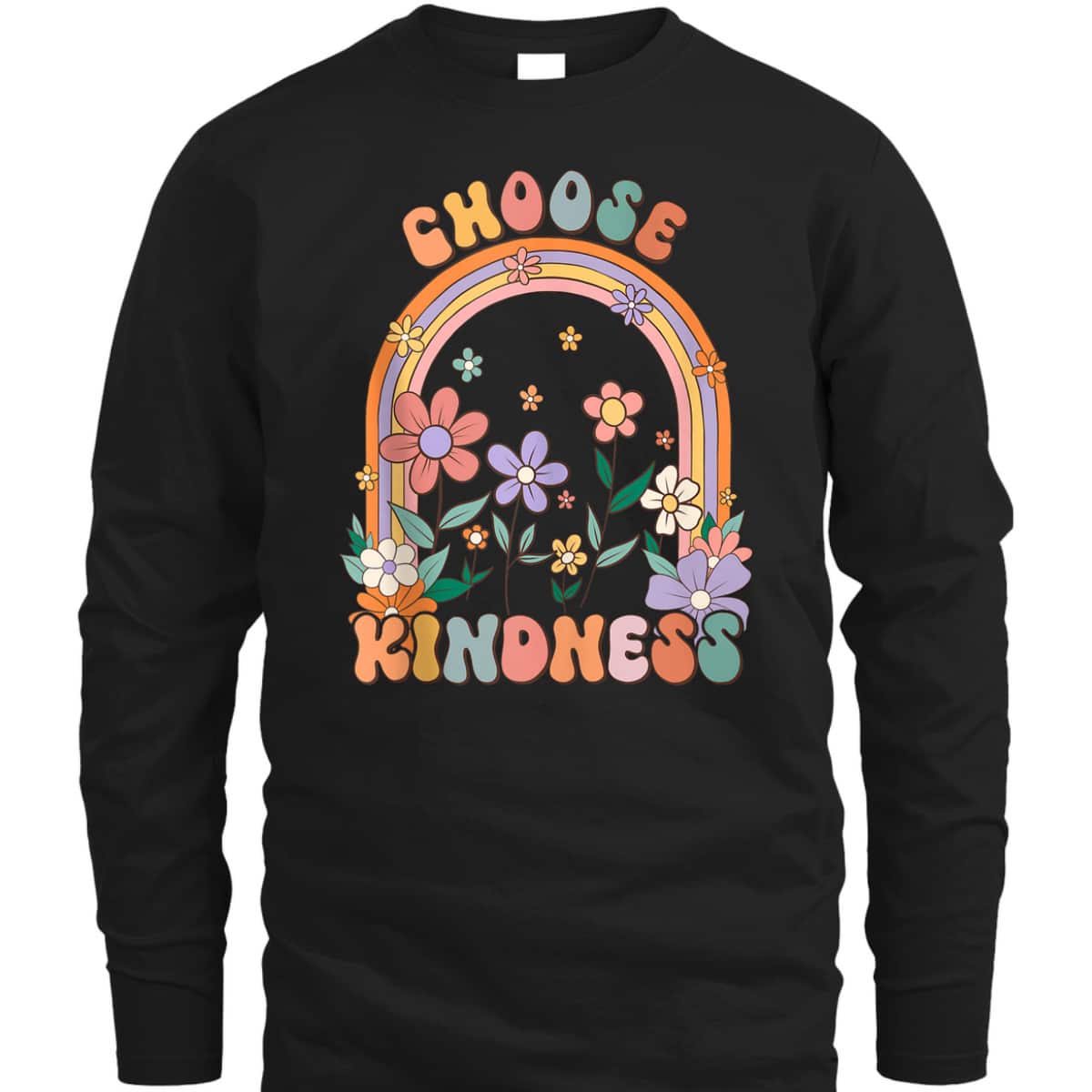 Choose Kindness Teacher Rainbow Wildflowers Retro Groovy 70s T-Shirt