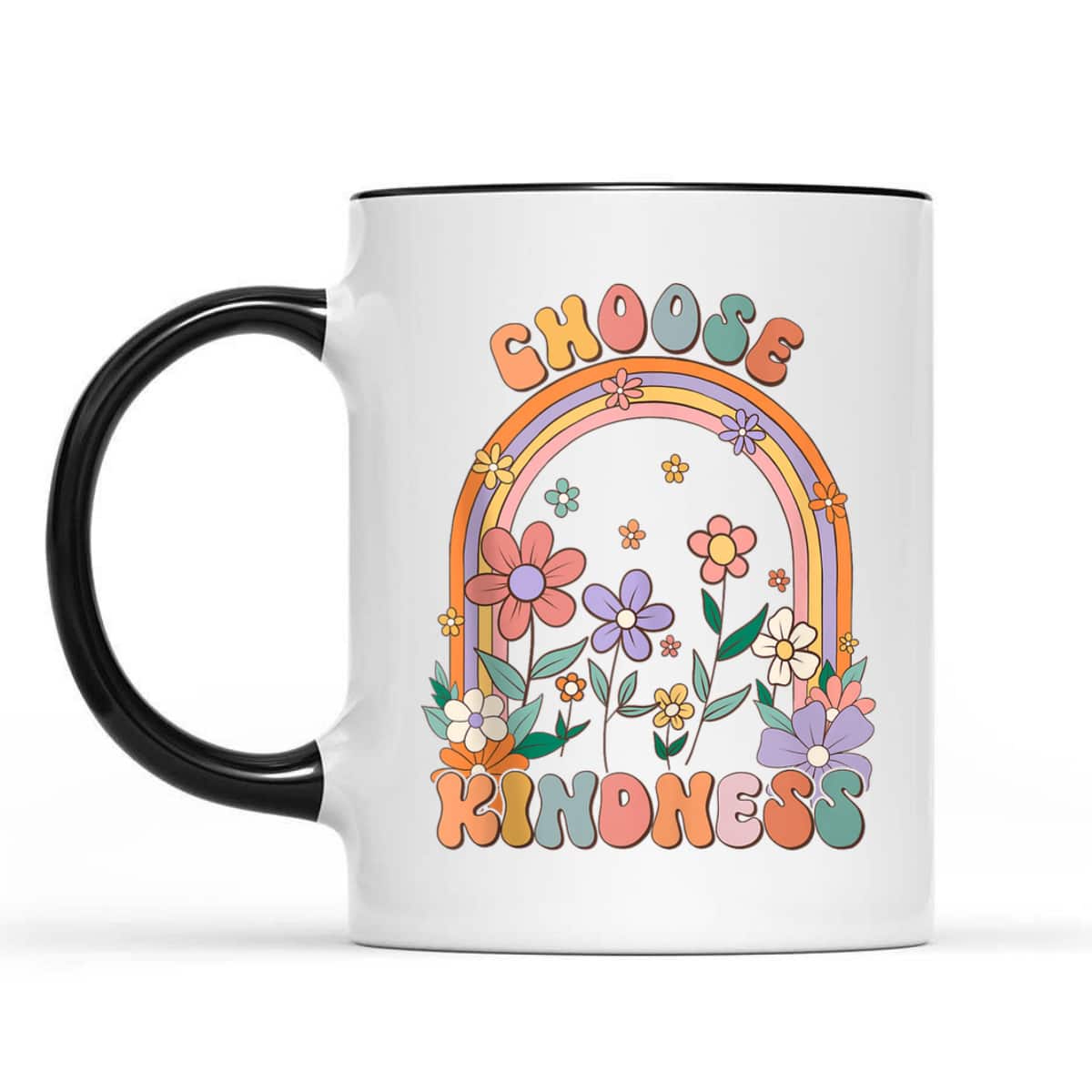 Choose Kindness Teacher Rainbow Wildflowers Retro Groovy 70s T-Shirt