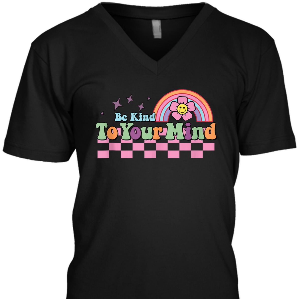 Groovy Be Kind To Your Mind Rainbow Flower Mental Health T-Shirt