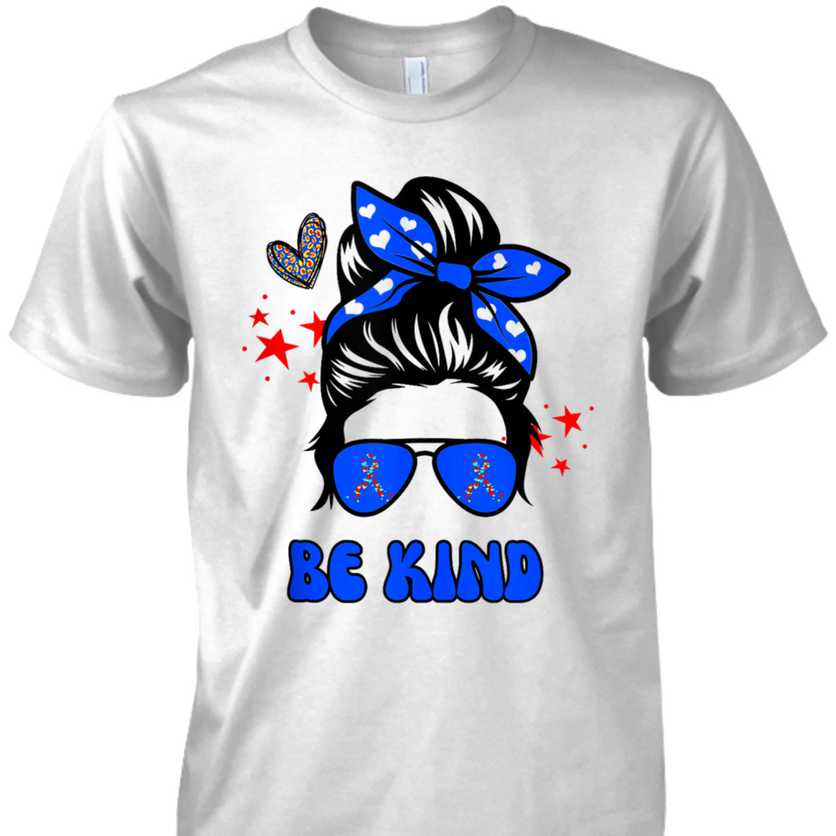 Be Kind Messy Bun Groovy Autism Awareness Month Funny Mom T-Shirt