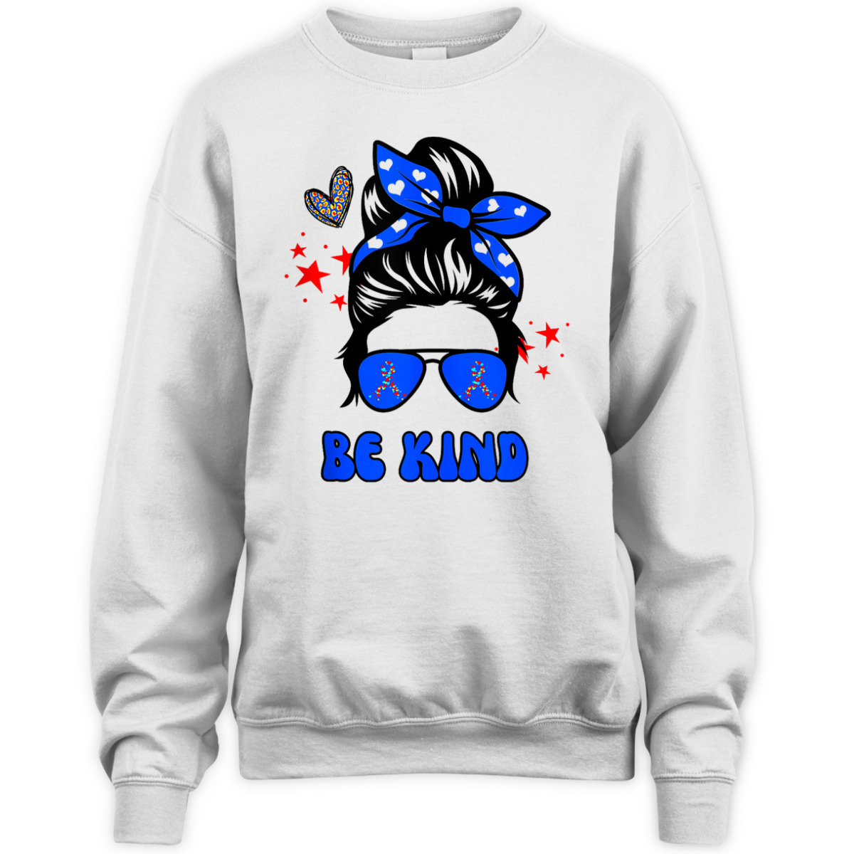 Be Kind Messy Bun Groovy Autism Awareness Month Funny Mom T-Shirt