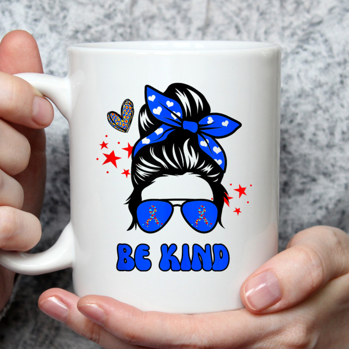 Be Kind Messy Bun Groovy Autism Awareness Month Funny Mom T-Shirt