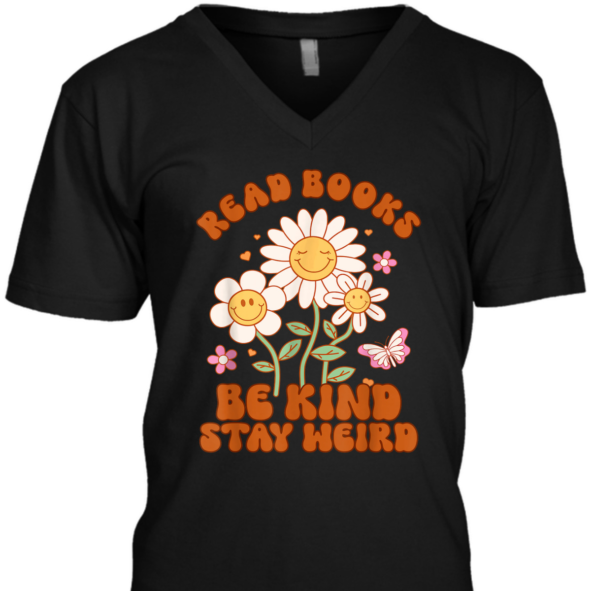 70s Flower Groovy Funny Read Books Be Kind Stay Weird T-Shirt