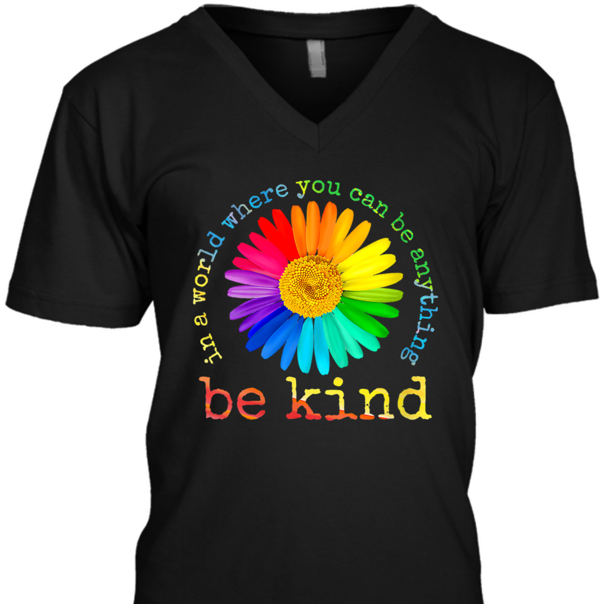Womens Be Kind Daisy Flower Rainbow LGBT Gay Lesbian Pride T-Shirt