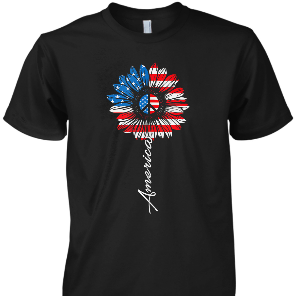 Flower Sunflower Be Kind American Flag 4th Of July Patriotic T-Shirt