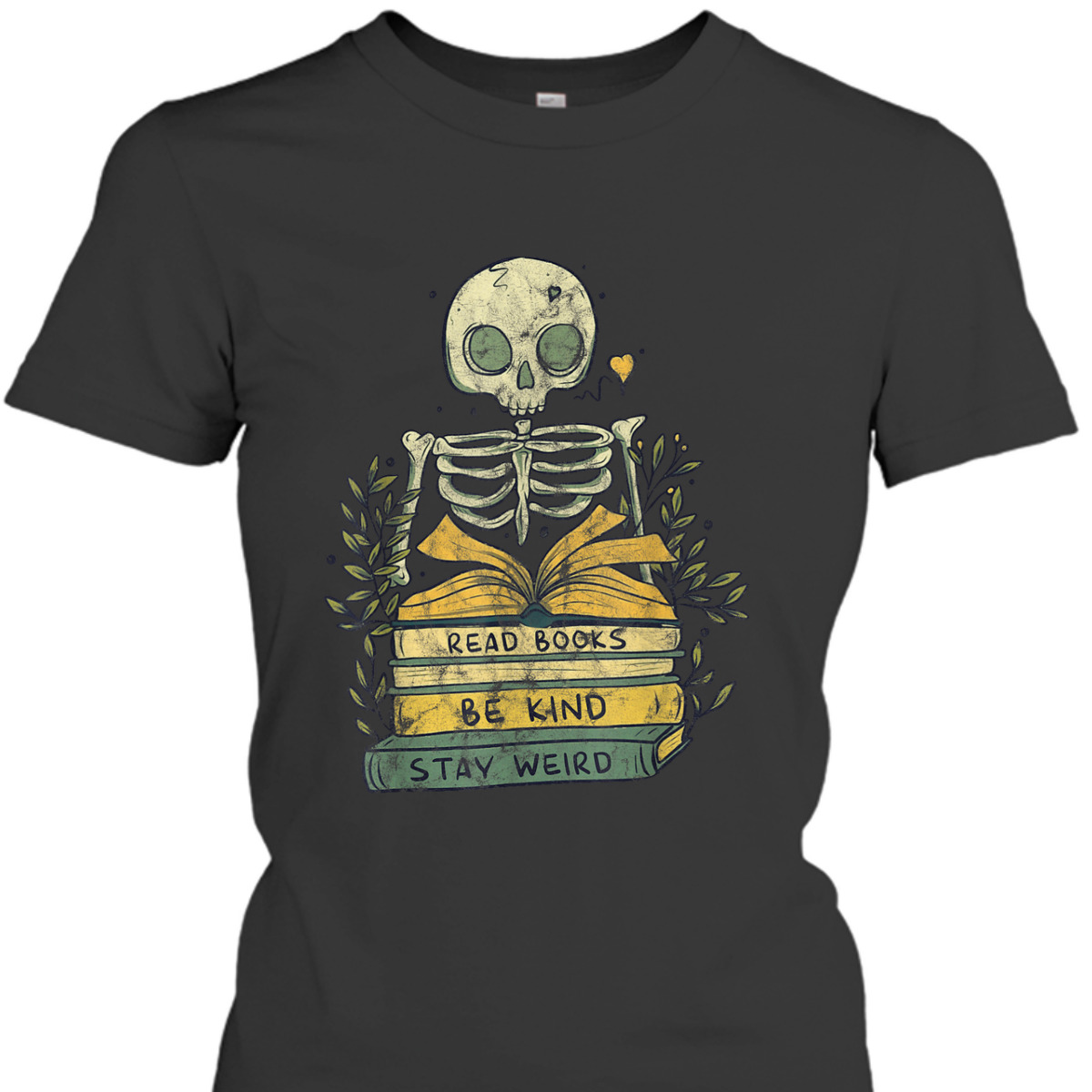 Read Book Be Kind Stay Weird Skeleton Book Worm T-Shirt