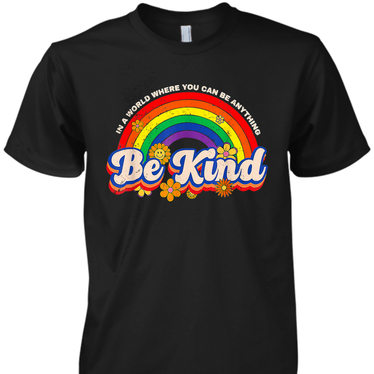 Retro Groovy Be Kind Pride LGBTQ Gay LGBT Ally Rainbow Flag T-Shirt