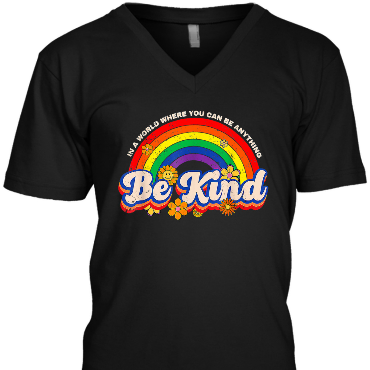 Retro Groovy Be Kind Pride LGBTQ Gay LGBT Ally Rainbow Flag T-Shirt
