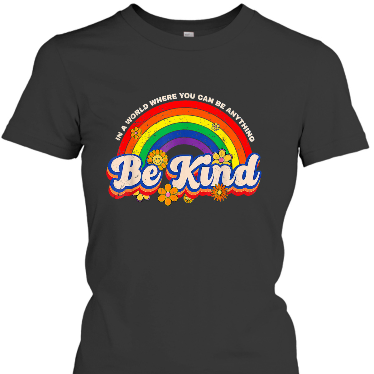 Retro Groovy Be Kind Pride LGBTQ Gay LGBT Ally Rainbow Flag T-Shirt