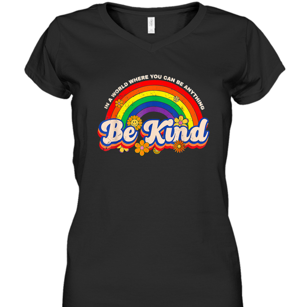 Retro Groovy Be Kind Pride LGBTQ Gay LGBT Ally Rainbow Flag T-Shirt