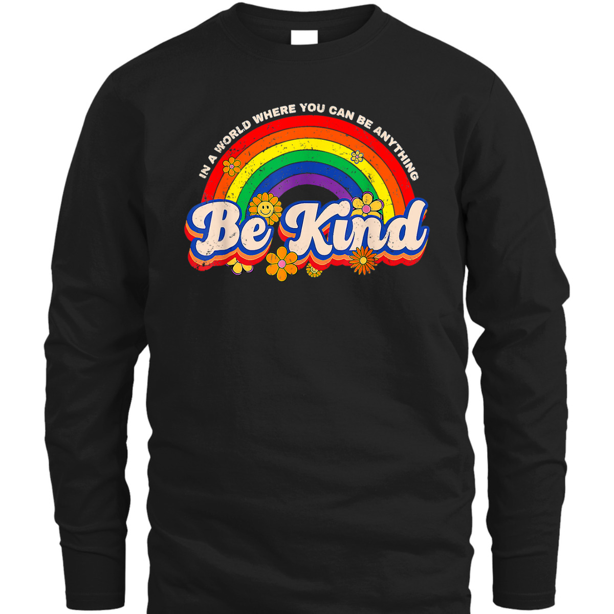 Retro Groovy Be Kind Pride LGBTQ Gay LGBT Ally Rainbow Flag T-Shirt