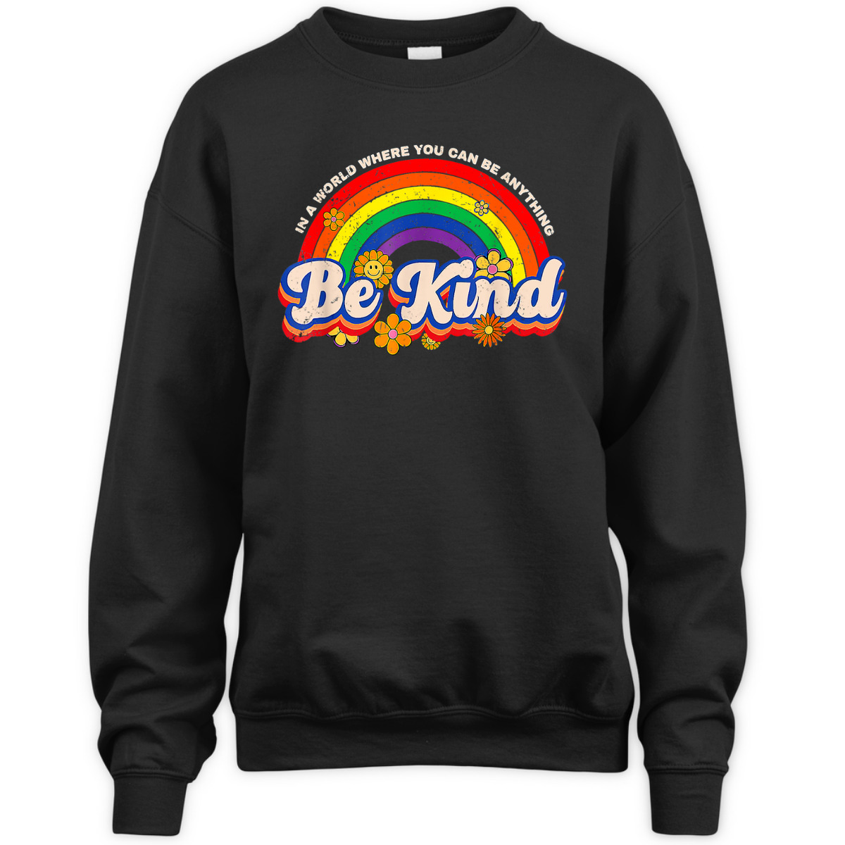 Retro Groovy Be Kind Pride LGBTQ Gay LGBT Ally Rainbow Flag T-Shirt
