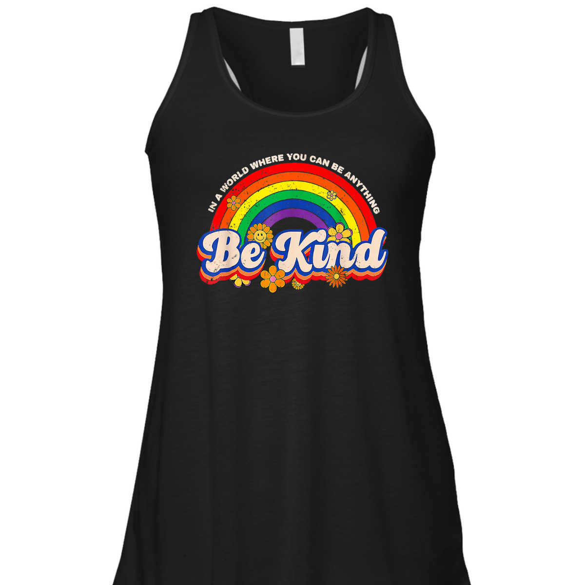 Retro Groovy Be Kind Pride LGBTQ Gay LGBT Ally Rainbow Flag T-Shirt