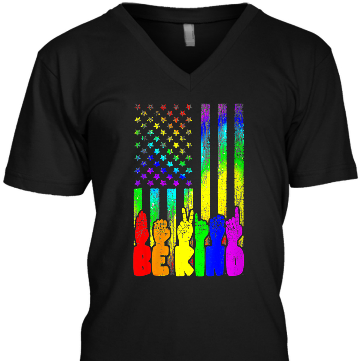 Womens Be Kind Sign Language Hand Us Flag LGBT Gay Lesbian Pride T-Shirt