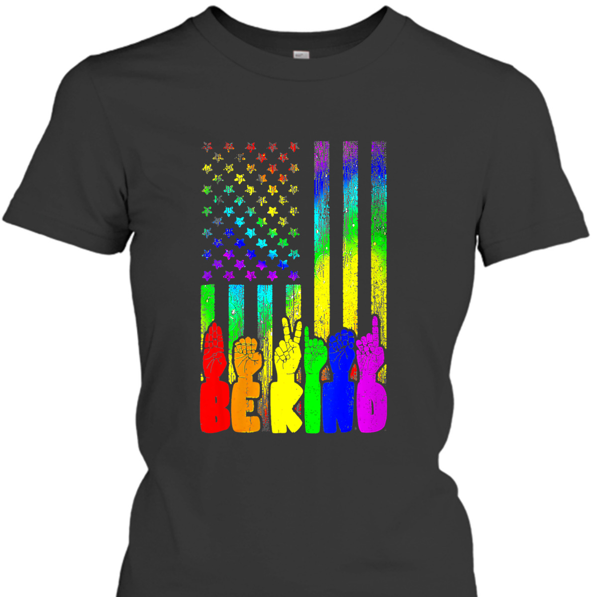 Womens Be Kind Sign Language Hand Us Flag LGBT Gay Lesbian Pride T-Shirt Womens Be Kind Sign Language Hand Us Flag LGBT Gay Lesbian Pride T-Shirt