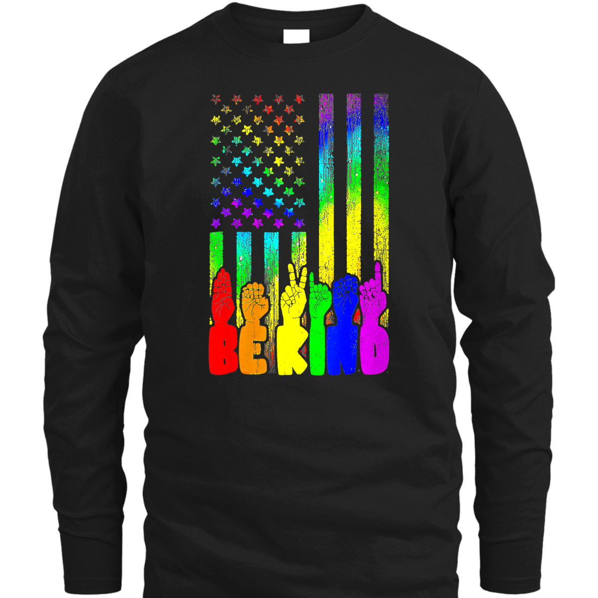 Womens Be Kind Sign Language Hand Us Flag LGBT Gay Lesbian Pride T-Shirt