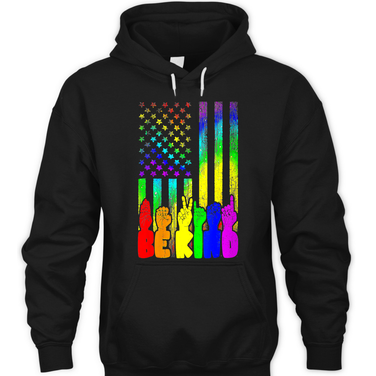 Womens Be Kind Sign Language Hand Us Flag LGBT Gay Lesbian Pride T-Shirt
