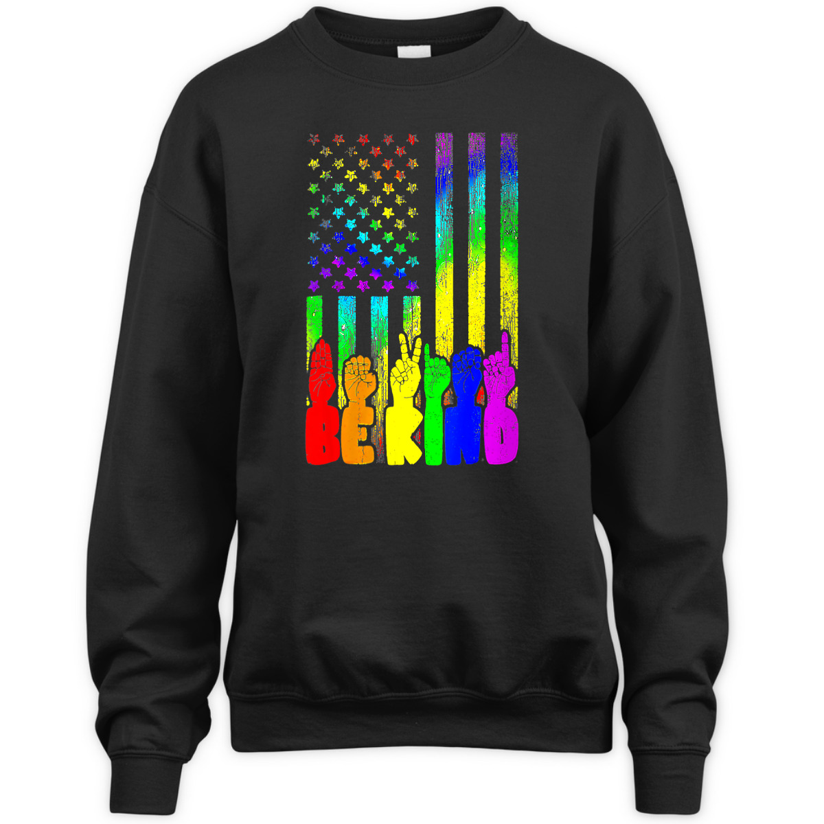 Womens Be Kind Sign Language Hand Us Flag LGBT Gay Lesbian Pride T-Shirt