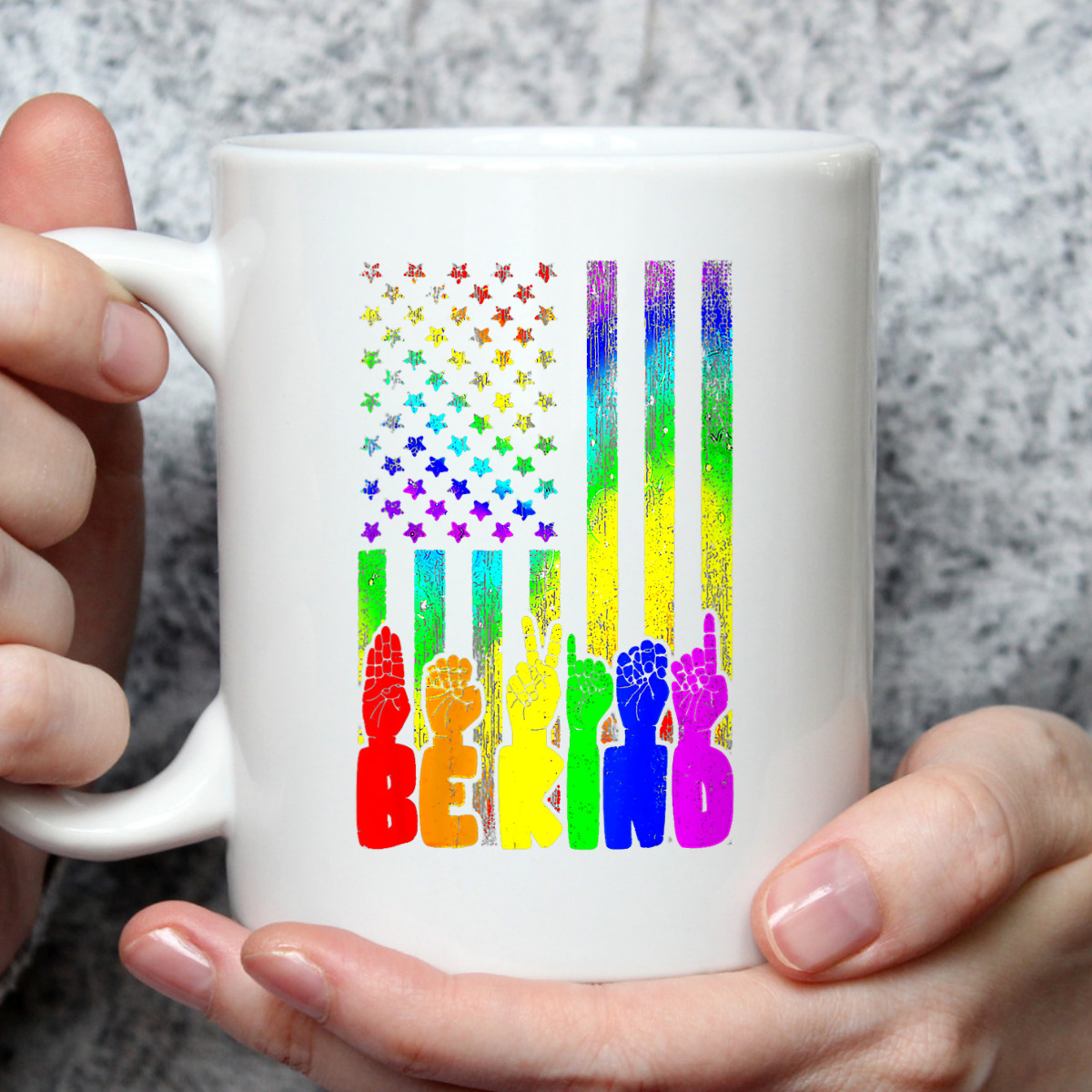 Womens Be Kind Sign Language Hand Us Flag LGBT Gay Lesbian Pride T-Shirt