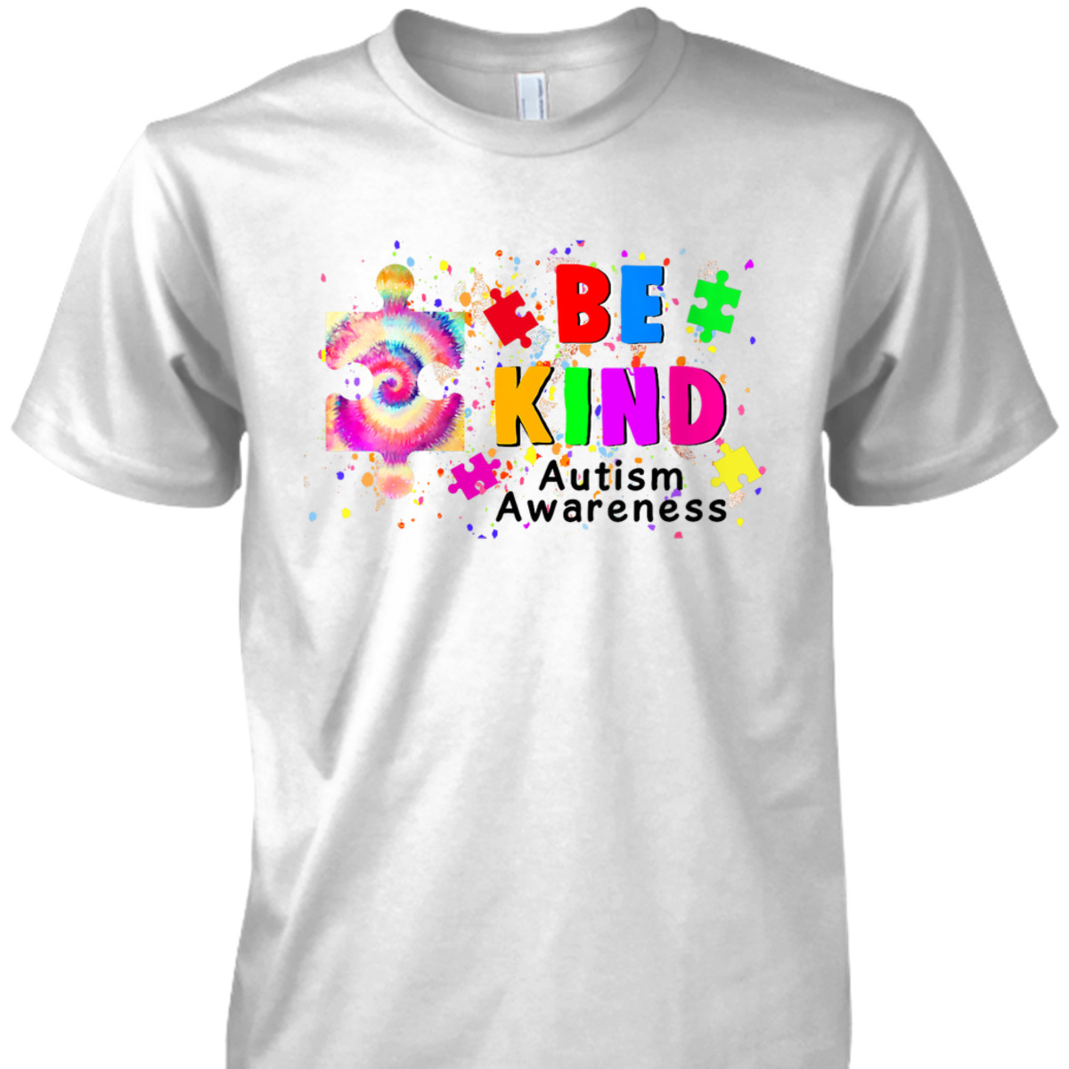 Womens Be Kind Autism Awareness Puzzle Tie Dye Autism Awareness T-Shirt