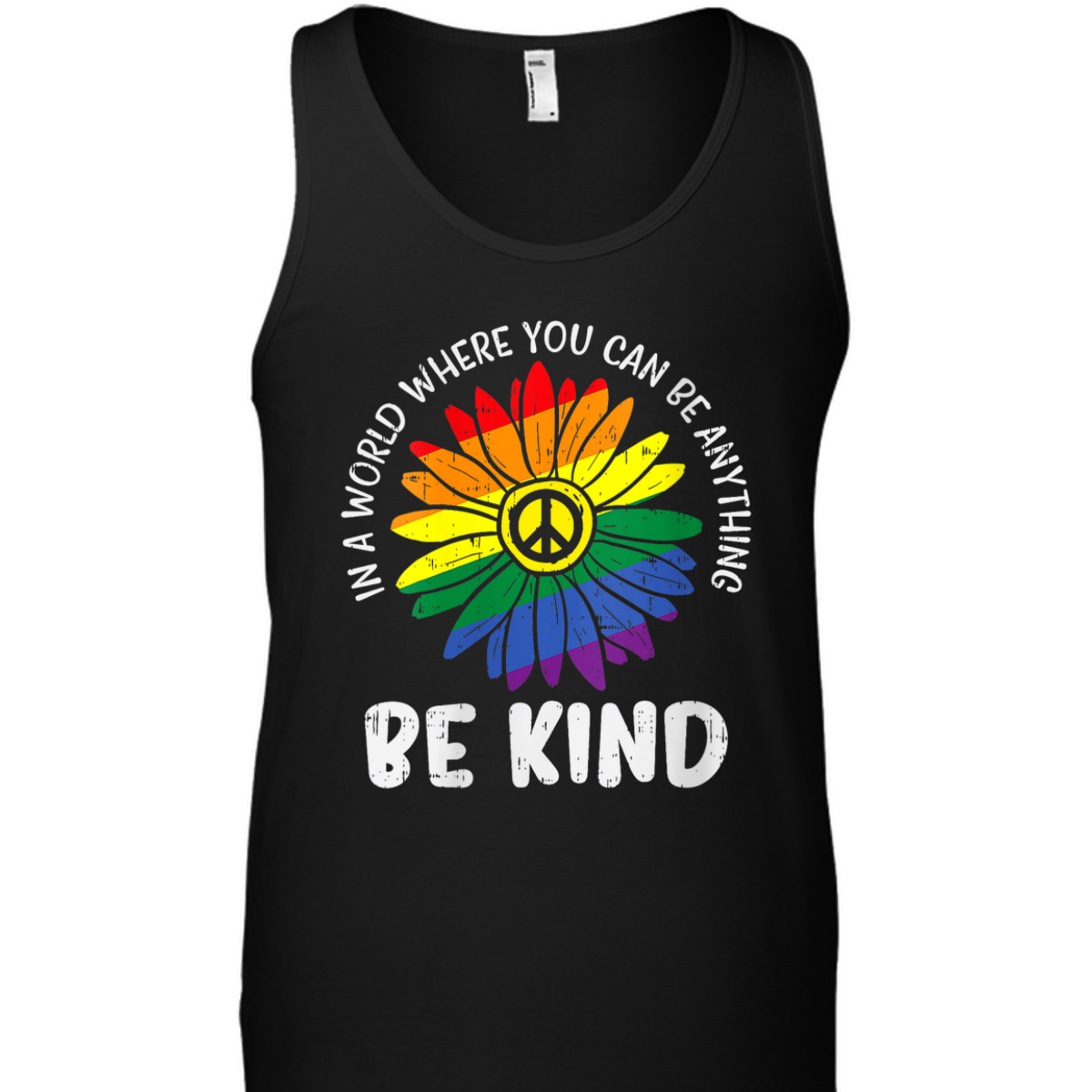 Womens World Be KInd Rainbow Daisy Peace Hippie Gay Pride LGBT T-Shirt