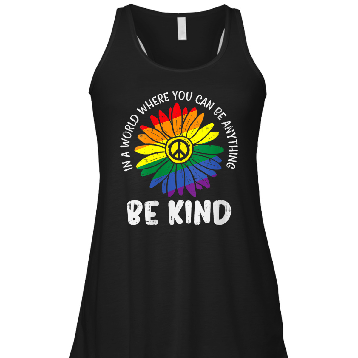 Womens World Be KInd Rainbow Daisy Peace Hippie Gay Pride LGBT T-Shirt