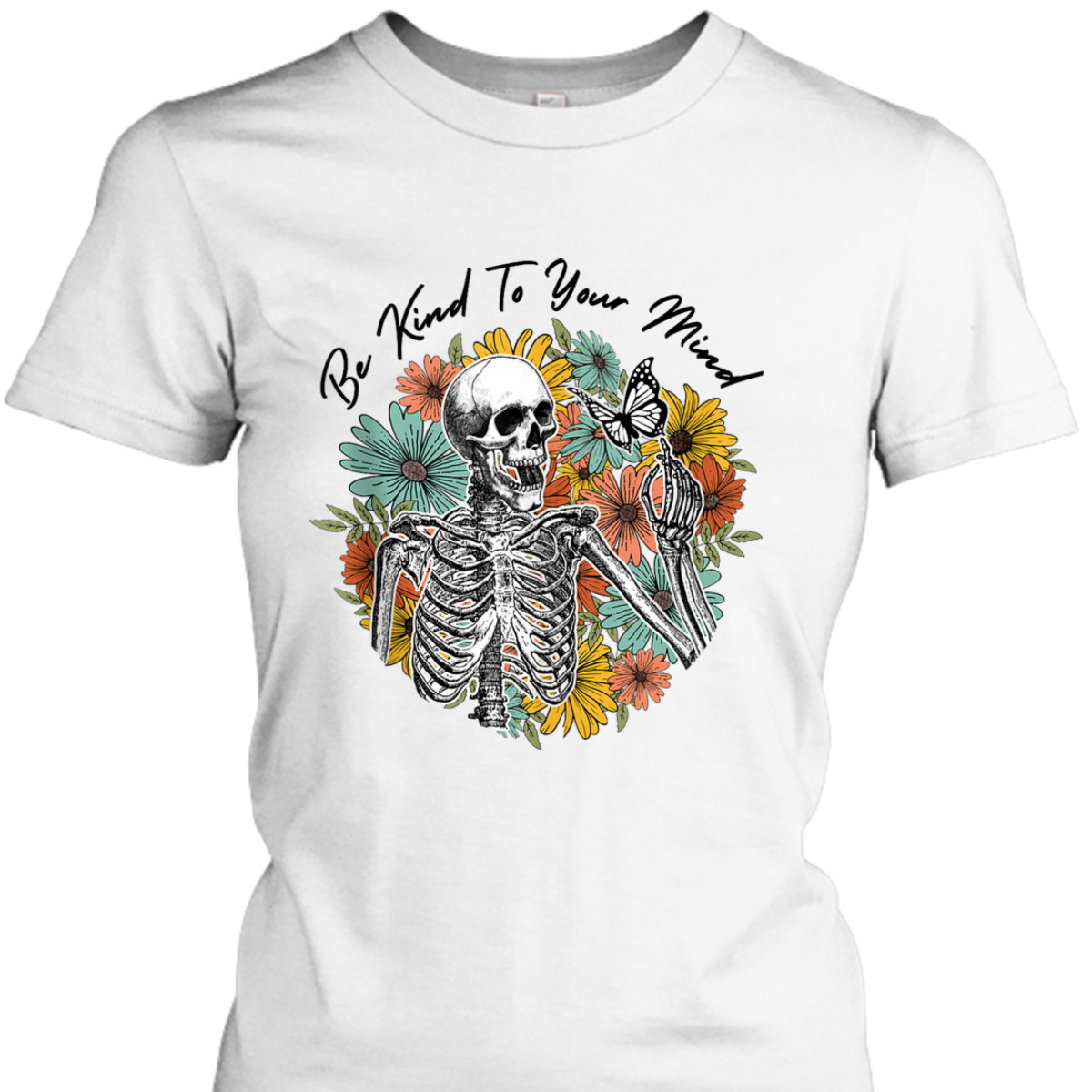 Retro Skeleton Be Kind To Your Mind Mental Health Matters T-Shirt