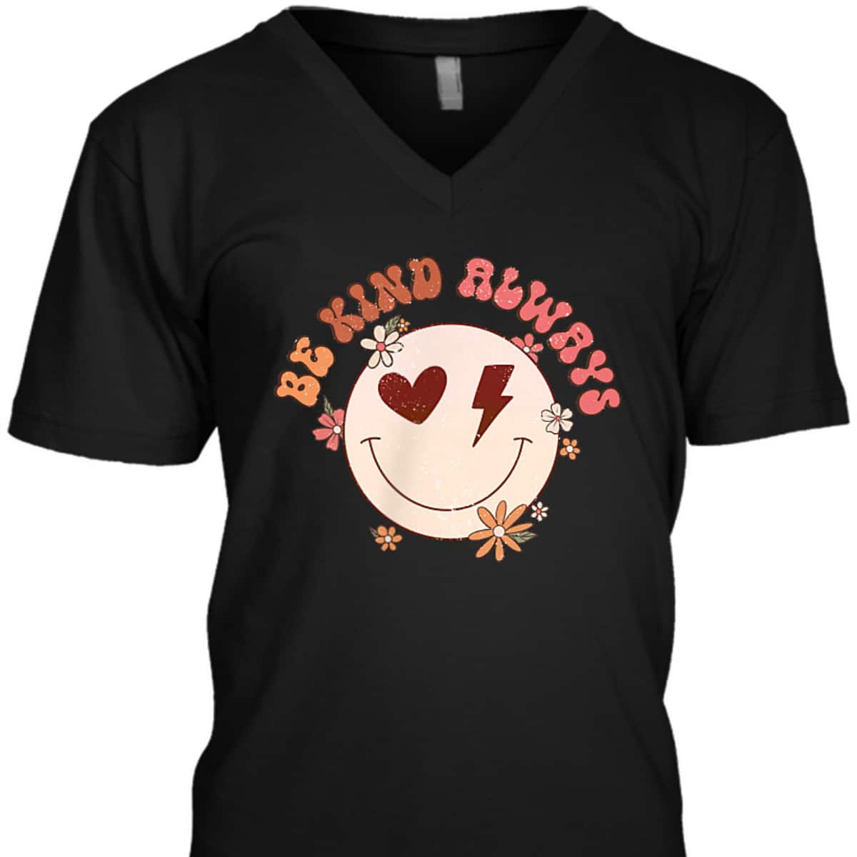 Be Kind Always Hearts Floral Flowers Retro Groovy 70s Pocket T-Shirt