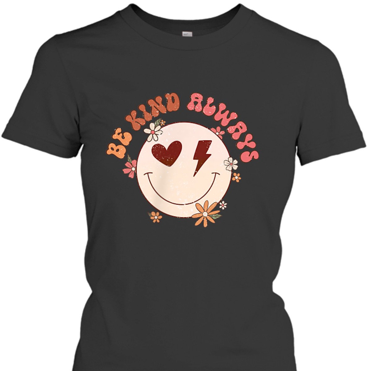 Be Kind Always Hearts Floral Flowers Retro Groovy 70s Pocket T-Shirt