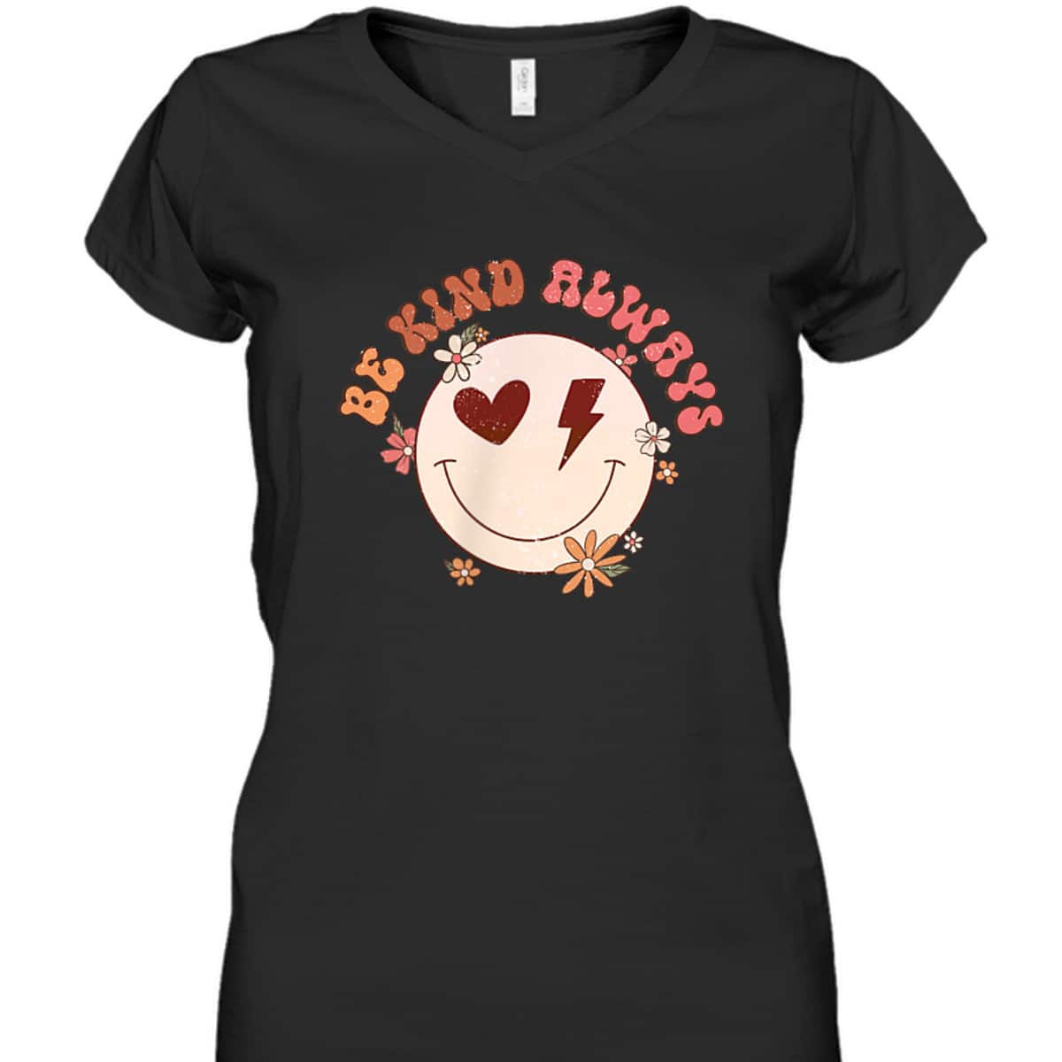 Be Kind Always Hearts Floral Flowers Retro Groovy 70s Pocket T-Shirt