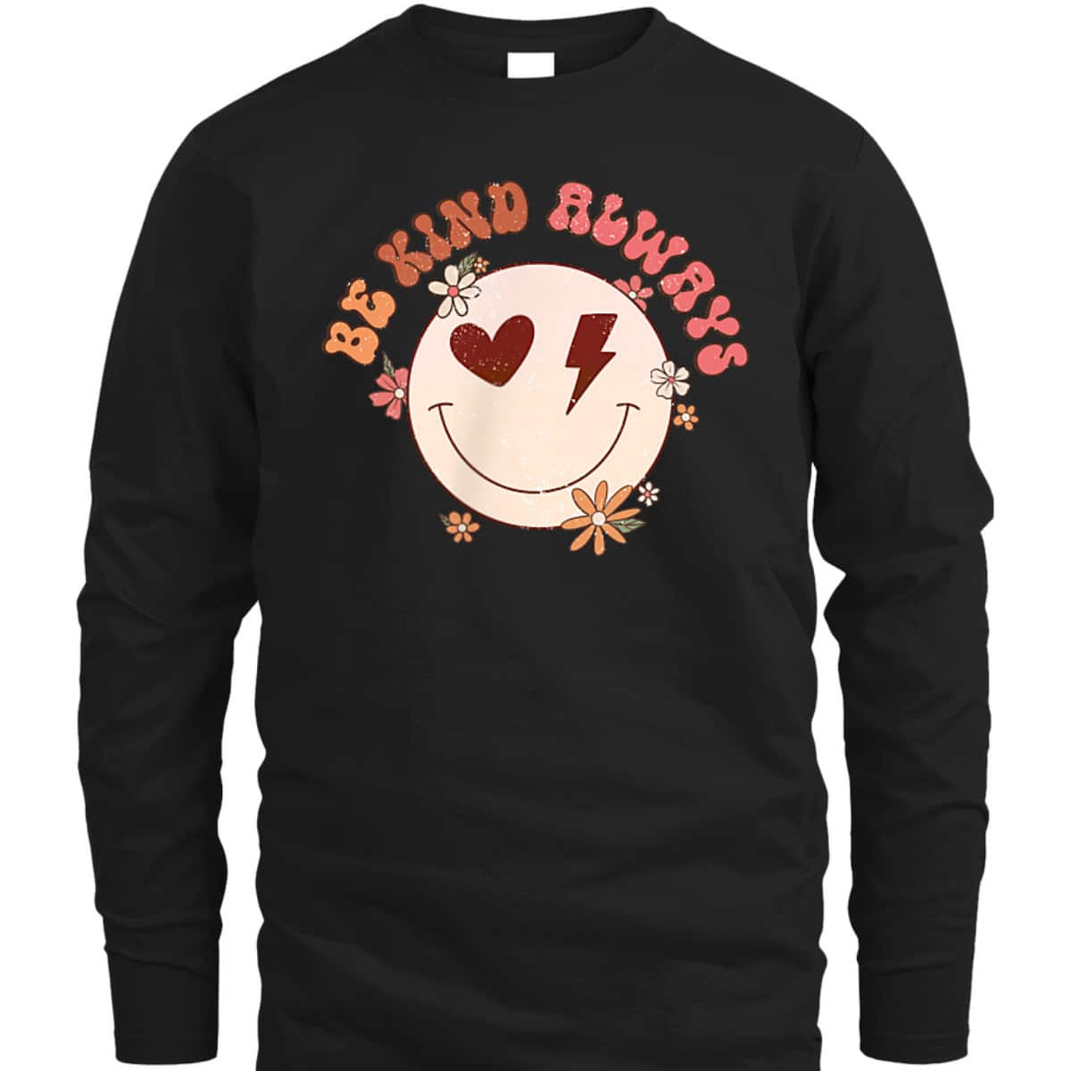Be Kind Always Hearts Floral Flowers Retro Groovy 70s Pocket T-Shirt
