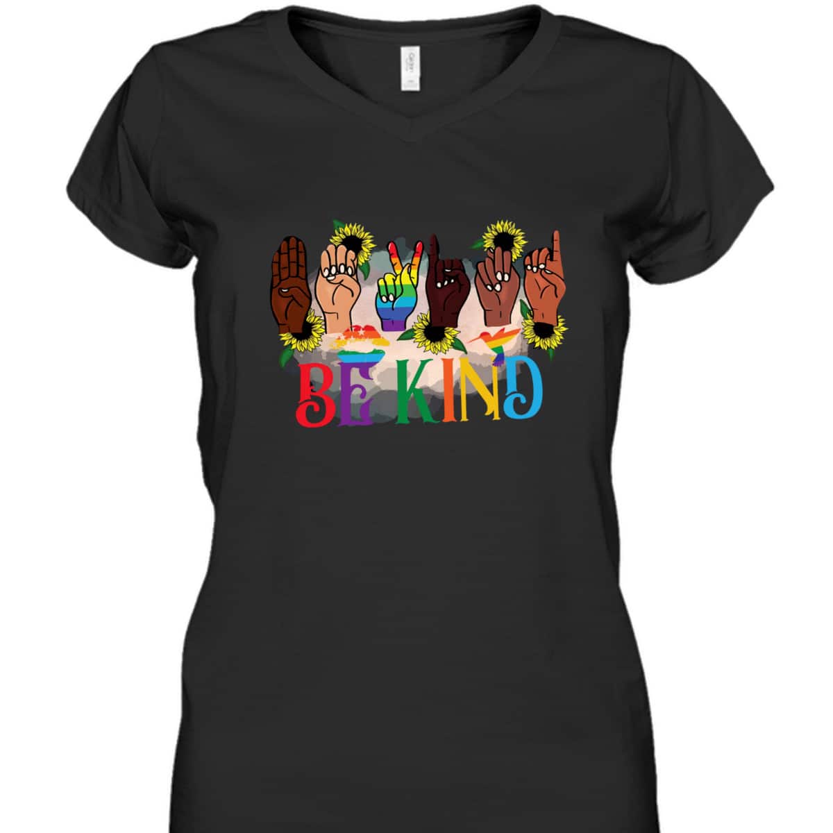 Be Kind Hand Sign Language Hand Talking LGBTQFlag Gay Pride T-Shirt