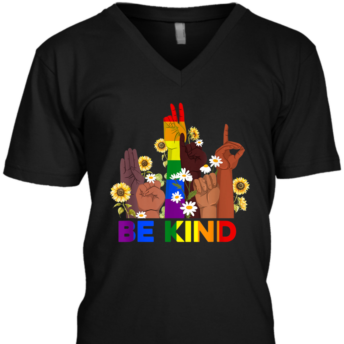 Be Kind Sign Language Hand Rainbow LGBT Gay Lesbian Pride T-Shirt