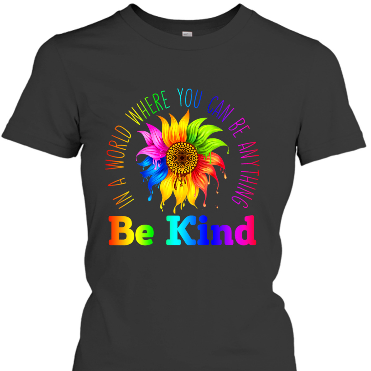 Womens In A World Where You Can Be Anything BE KIND LGBT Rainbow T-Shirt