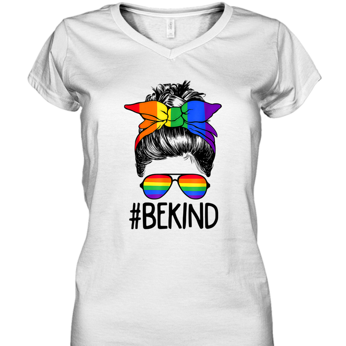 LGBTQ Be Kind Messy Bun Gay Pride LGBT Ally Rainbow Flag T-Shirt