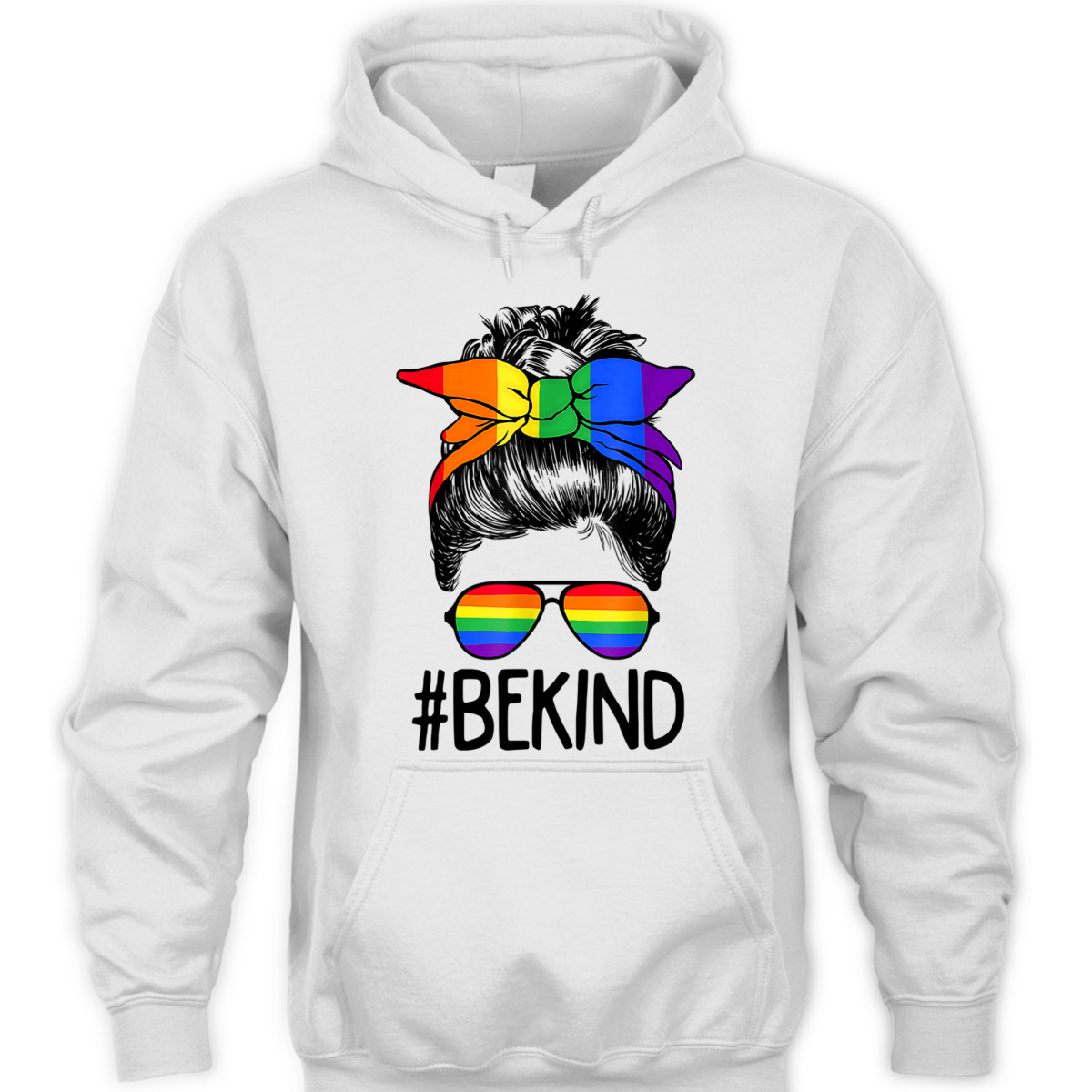 LGBTQ Be Kind Messy Bun Gay Pride LGBT Ally Rainbow Flag T-Shirt