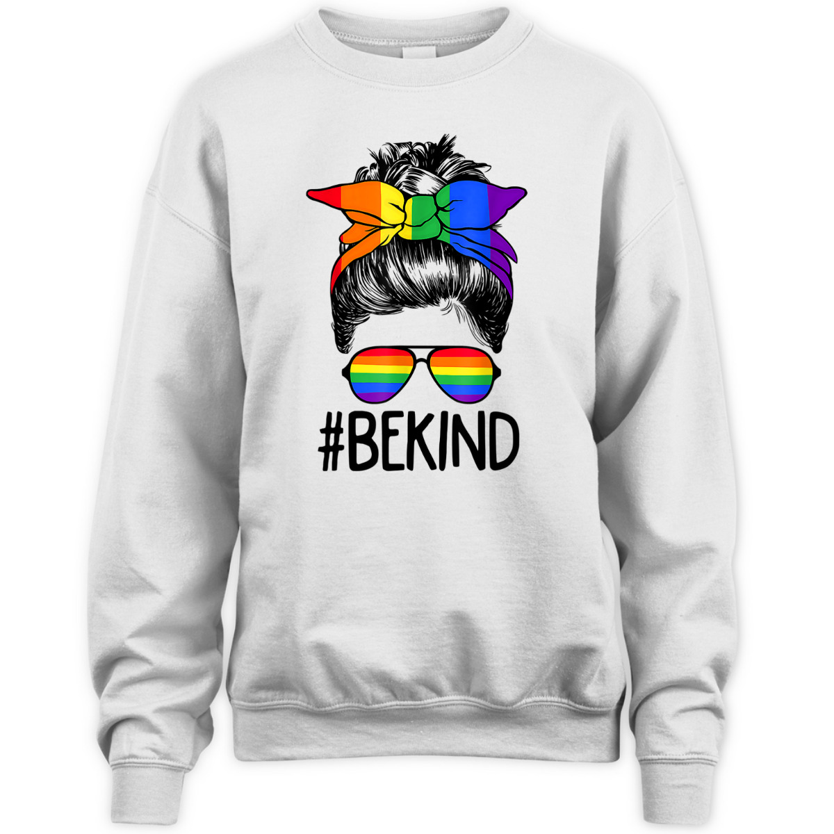 LGBTQ Be Kind Messy Bun Gay Pride LGBT Ally Rainbow Flag T-Shirt