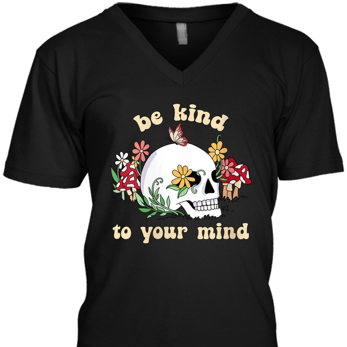 Womens Be Kind To Your Mind Retro Floral Skull Mental Health Matter T-Shirt