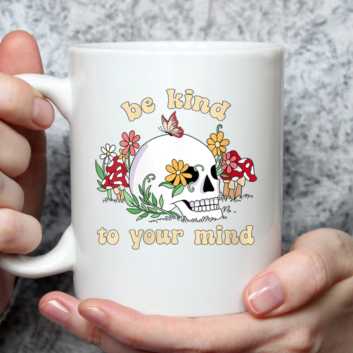 Womens Be Kind To Your Mind Retro Floral Skull Mental Health Matter T-Shirt