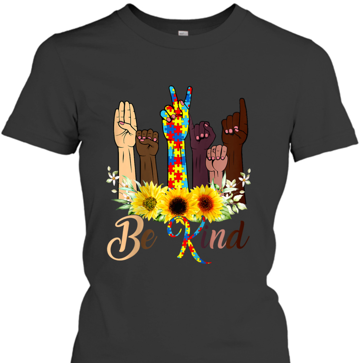 Womens Be Kind Autism Awareness Leopard Rainbow Choose Kindness T-Shirt