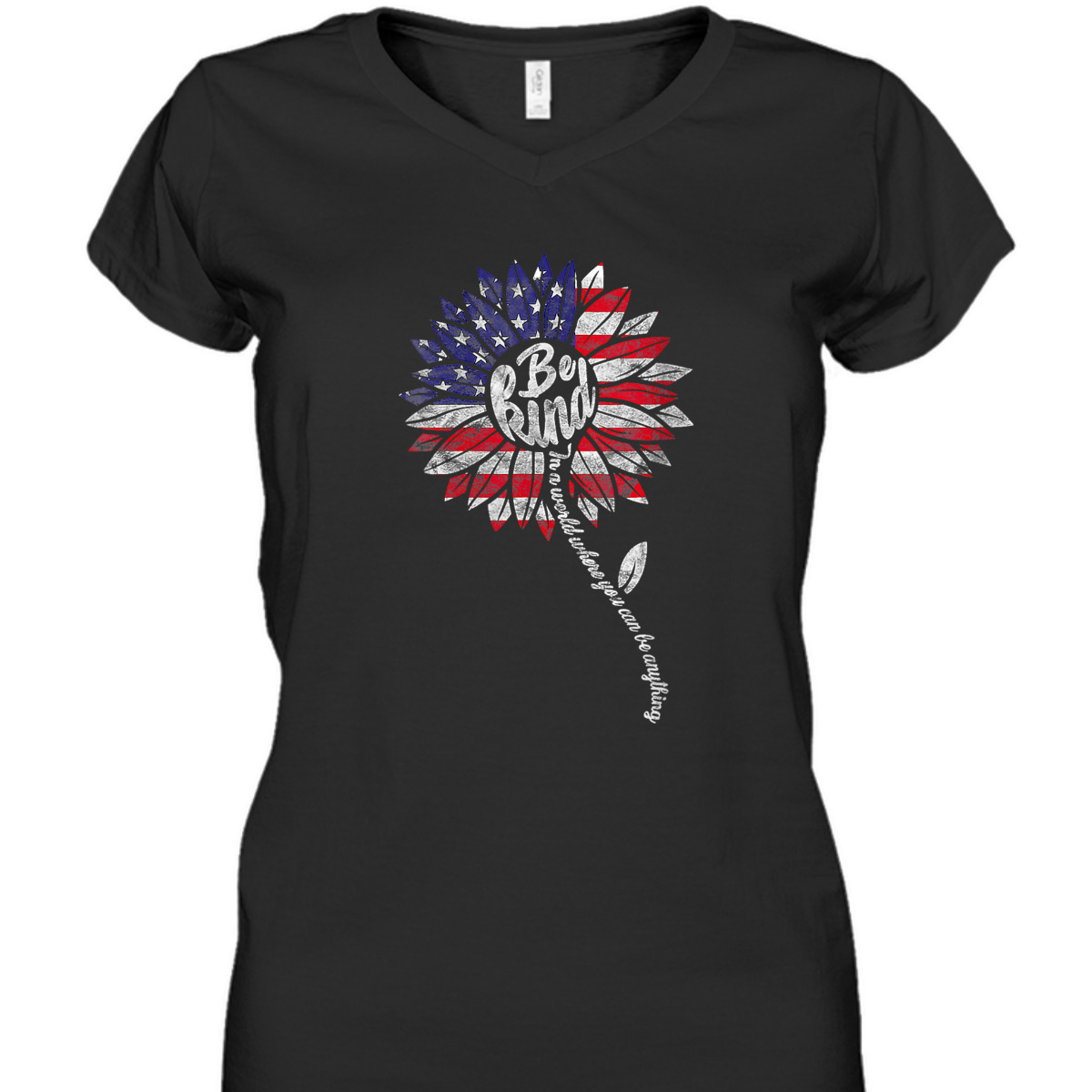 Womens 4th Of July Be Kind Sunflower Red White And Blue T-Shirt