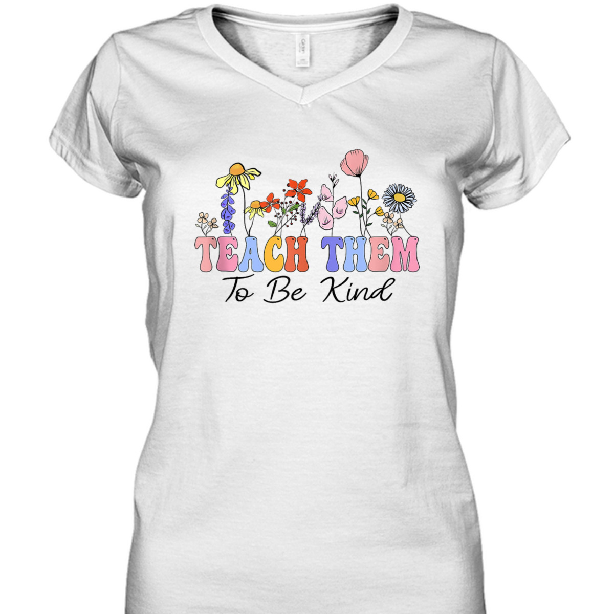 Teach Them To Be Kind Teacher Daisy Wildflowers Teacher Day T-Shirt