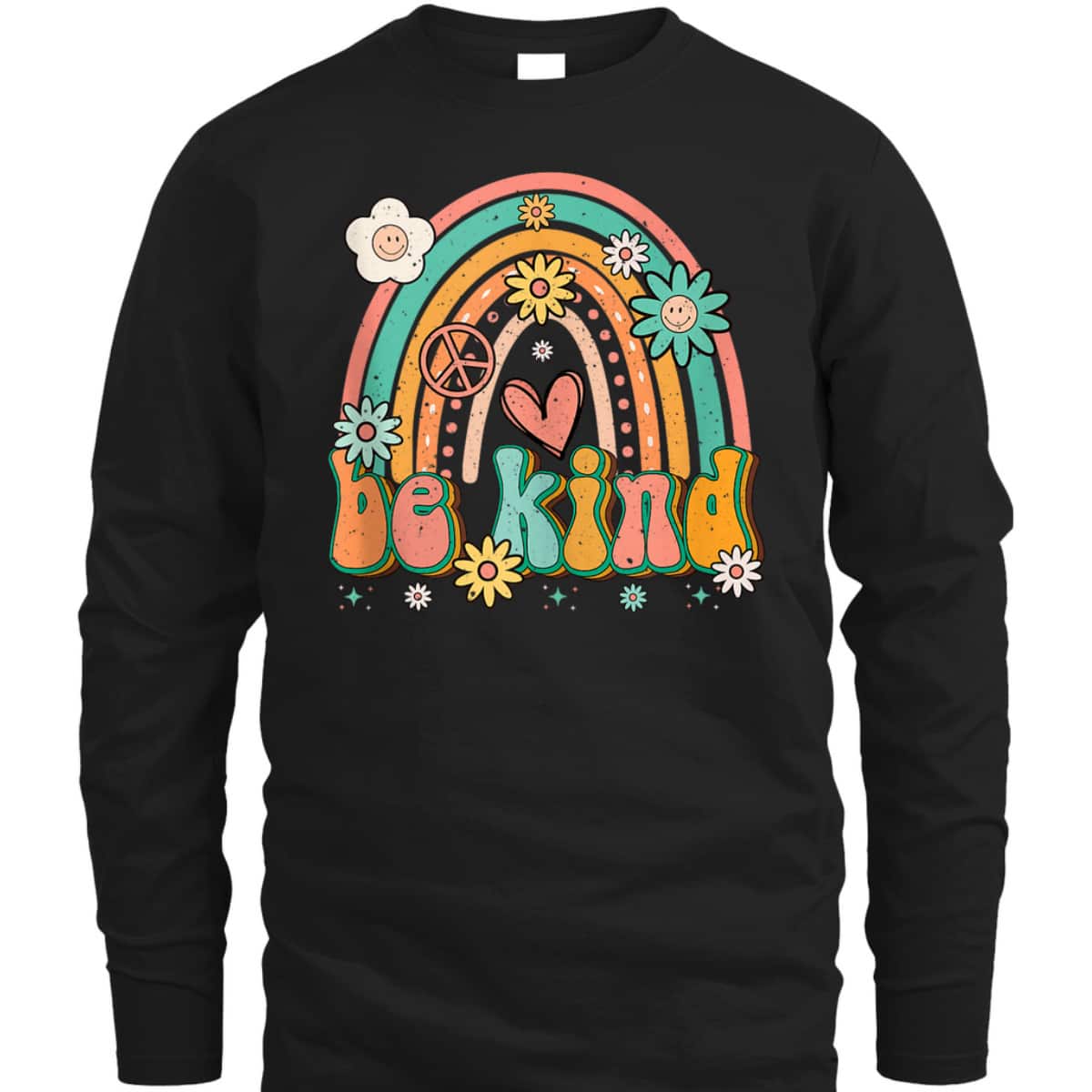 Be Kind Rainbow Retro Groovy Flowers Hearts Love Gardening T-Shirt