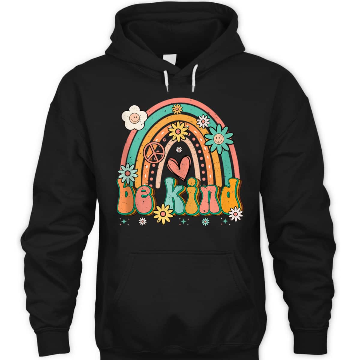 Be Kind Rainbow Retro Groovy Flowers Hearts Love Gardening T-Shirt