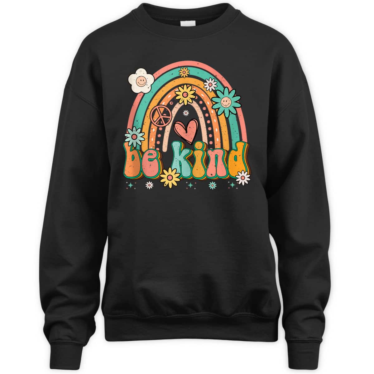 Be Kind Rainbow Retro Groovy Flowers Hearts Love Gardening T-Shirt