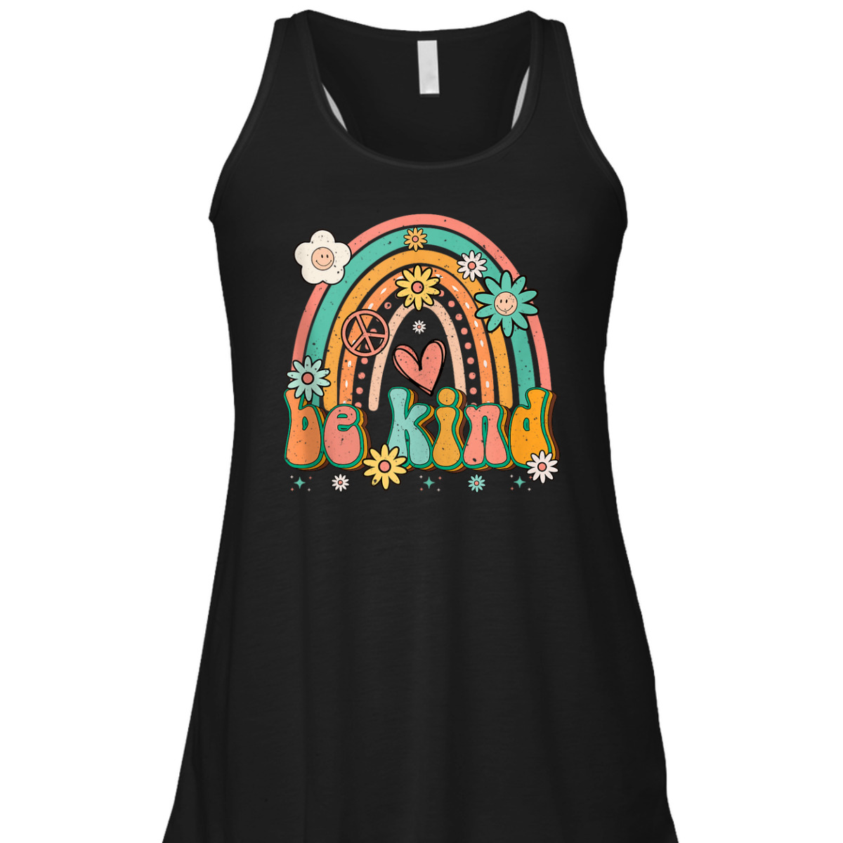 Be Kind Rainbow Retro Groovy Flowers Hearts Love Gardening T-Shirt